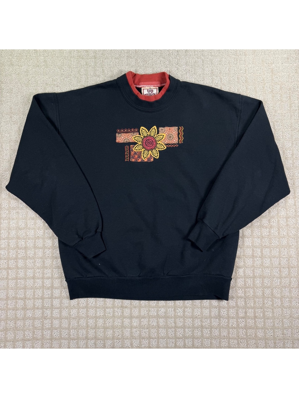 Top Stitch Morning Sun floral applique sweatshirt USA Made L